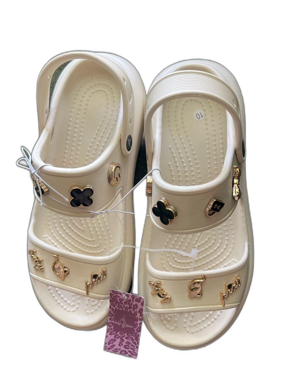 Baby Phat Women’s Cream Slingback Platform Sandals Gold Charms Size 10 NWT